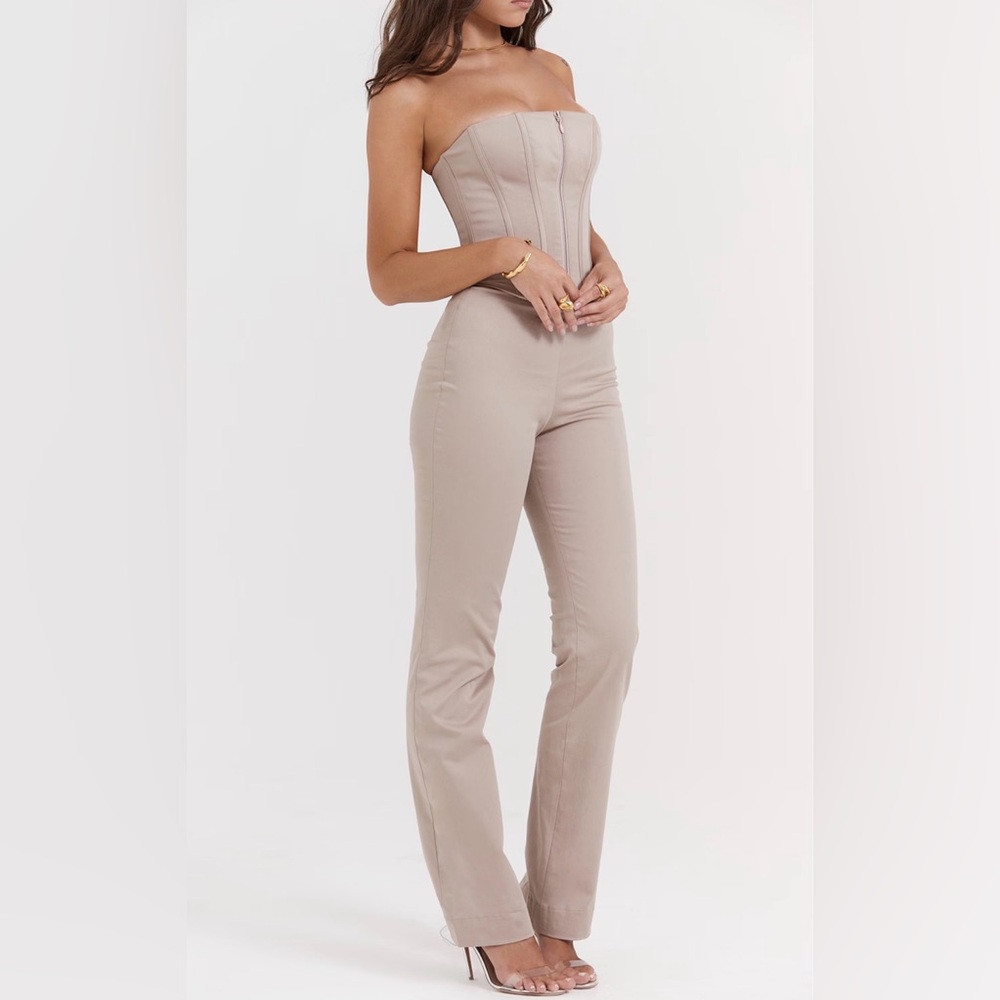 Mistress Rocks Mouse Strapless Jumpsuit Sleeveless Wide Leg Khaki Size Small NEW